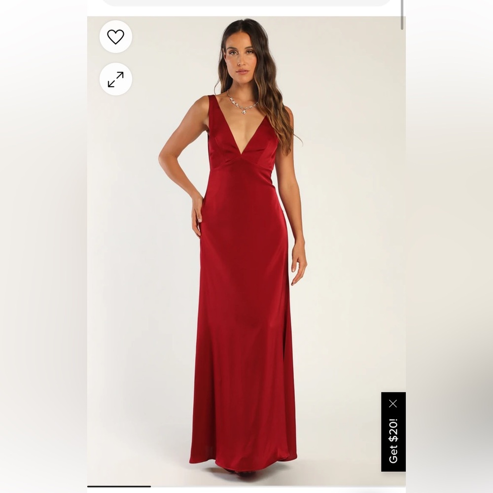 Lulu’s Wine Red Satin Button-Back Maxi Dress